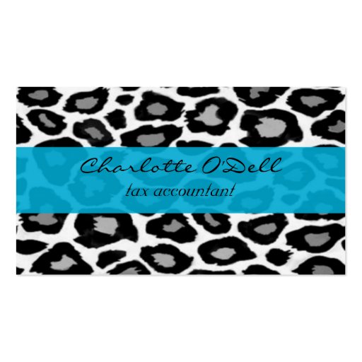 leopard; blue business card templates (front side)