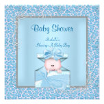 Leopard Boy Baby Shower Blue White Announcement