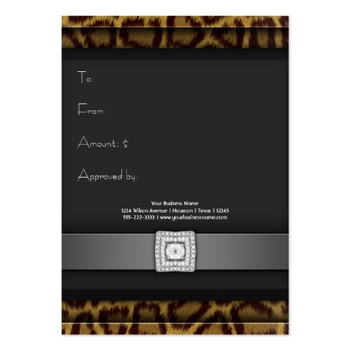 Leopard Business Gift Certificate Gift Cards Business Card Templates (back side)