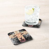 hipster, art, leopard, style, new, hip, cross, fashion, funny, roar, animal, tiger, fun, inspire, quote, coaster, [[missing key: type_fuji_coaste]] with custom graphic design