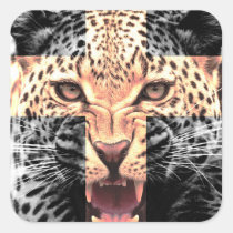 leopard, cross, hipster, boho, fashion, style, roar, funny, hip, animal, new, tiger, fun, inspire, quote, sticker, Klistermærke med brugerdefineret grafisk design