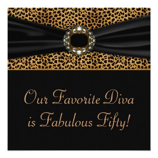 Leopard Diva Womans 50th  Birthday Party Custom Announcement