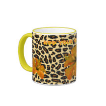 Leopard Fur Tropical Flowers Coffee Mug