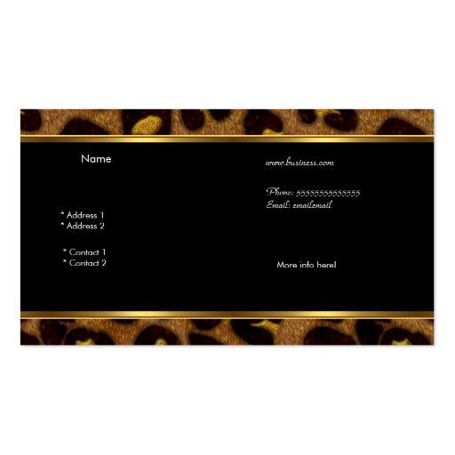 Leopard Gold Black Boutique Card Elegant 2 Business Card Templates (back side)