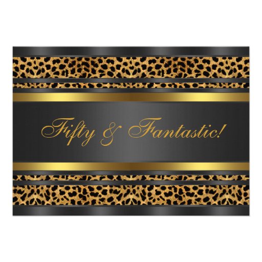 Leopard Gold Black Womans 50th Birthday Party Invite