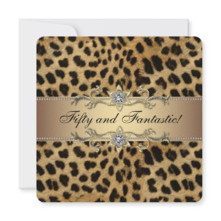 Leopard Gold Womans 50th Birthday Party Personalized Announcements