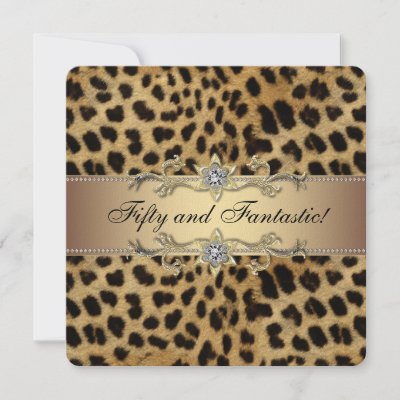 Leopard Gold Womans 50th Birthday Party Personalized Announcements