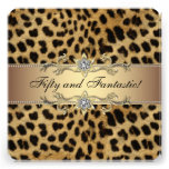 Leopard Gold Womans 50th Birthday Party Personalized Announcements