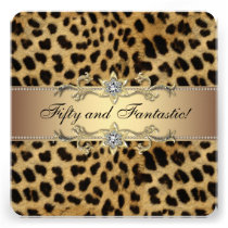 Leopard Gold Womans 50th Birthday Party invitations
