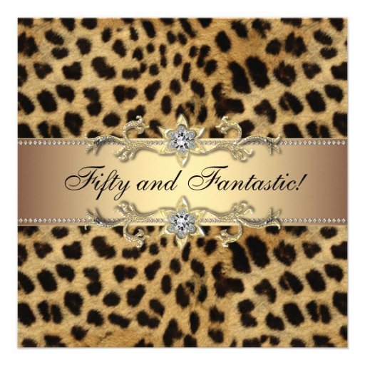 Leopard Gold Womans 50th Birthday Party Personalized Announcements