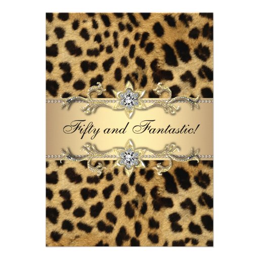 Leopard Gold Womans 50th Birthday Party Invite
