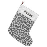 Leopard Gray and Light Gray Print Large Christmas Stocking