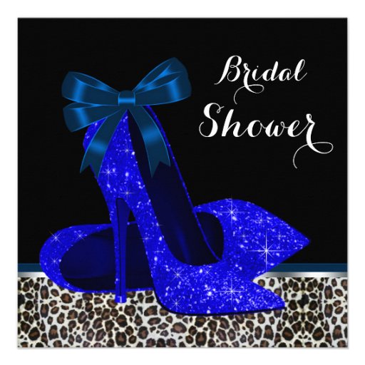 Leopard High Heels Royal Blue Bridal Shower Custom Invite