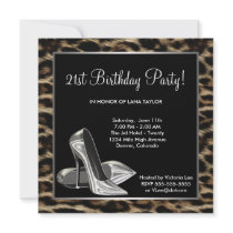 Leopard High Heels Womans 21st Birthday Personalized Invites