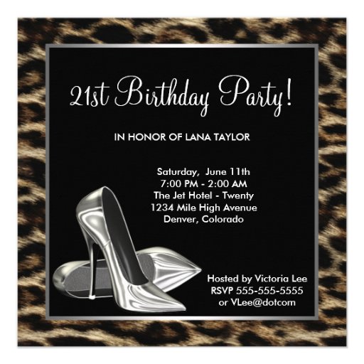 Leopard High Heels Womans 21st Birthday Personalized Invites