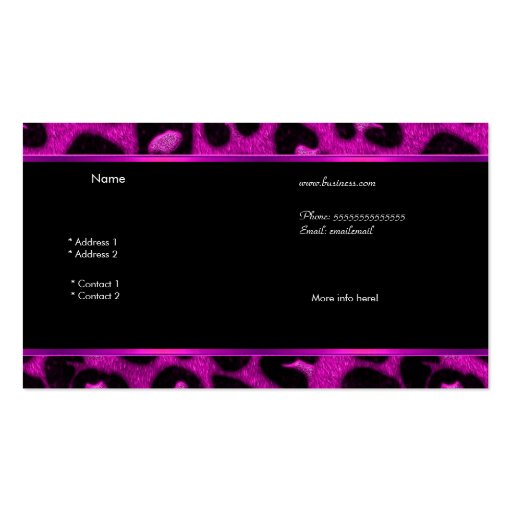 Leopard Hot Pink Black Boutique Card Elegant Business Card Template (back side)