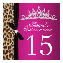 leopard hot pink Quinceanera Custom Invites