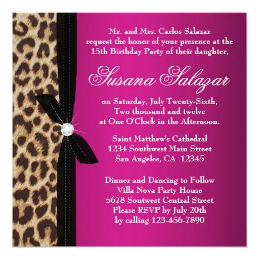 leopard hot pink Quinceanera Custom Invites