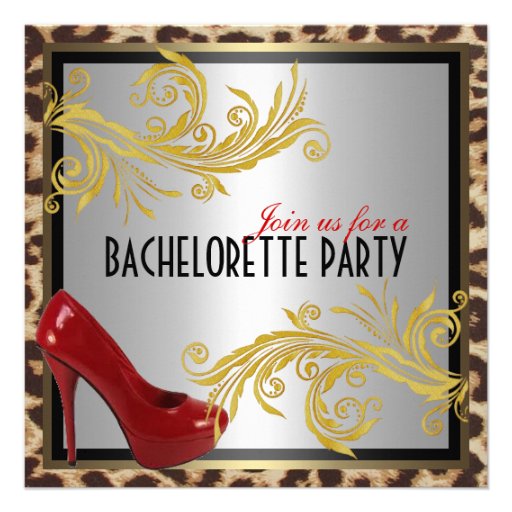 Leopard & Hot Red Heels Bachelorette Party Invite