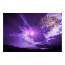 Leopard in purple sky. poster posters