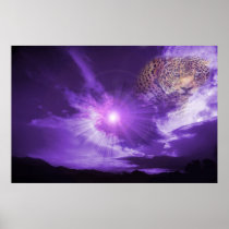 Leopard in purple sky. poster