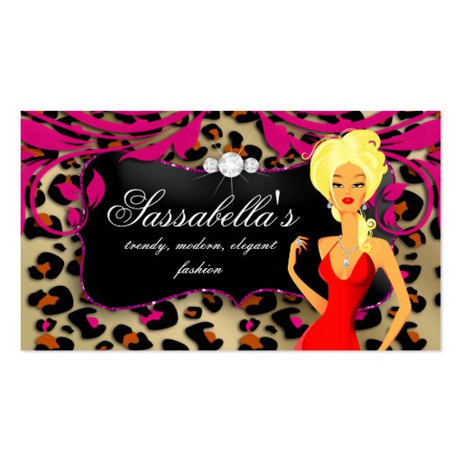 Leopard Jewelry Business Card Pink Swirls Blonde