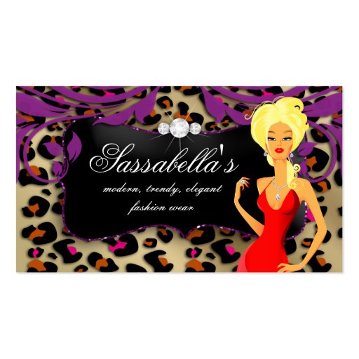 Leopard Jewelry Business Card Purple Swirls Blonde (front side)