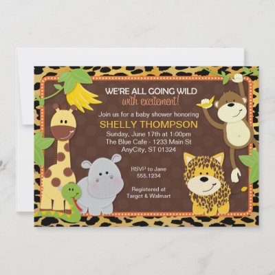 Leopard Jungle Friends Orange Baby Shower Invitati Custom Invite