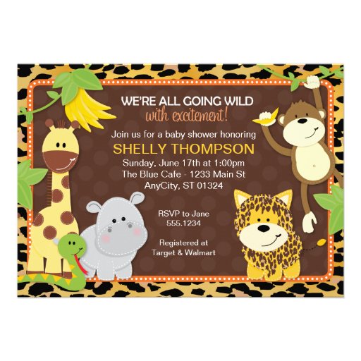 Leopard Jungle Friends Orange Baby Shower Invitati Custom Invite