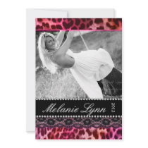 Leopard Lace Grad Party Invite Photo Card Red Pink