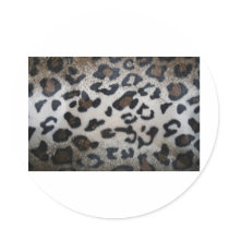 Leopard pattern, natural color fake fur closeup round sticker