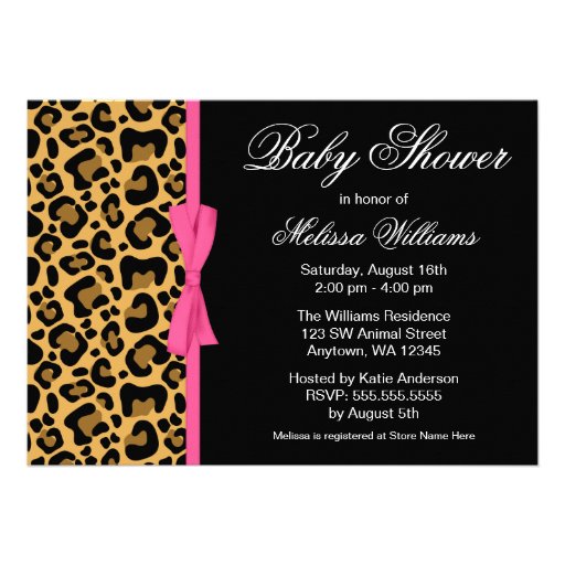 Leopard Pattern Pink Printed Ribbon Baby Shower Custom Invitation