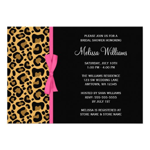 Leopard Pattern Pink Printed Ribbon Bridal Shower Personalized Invite