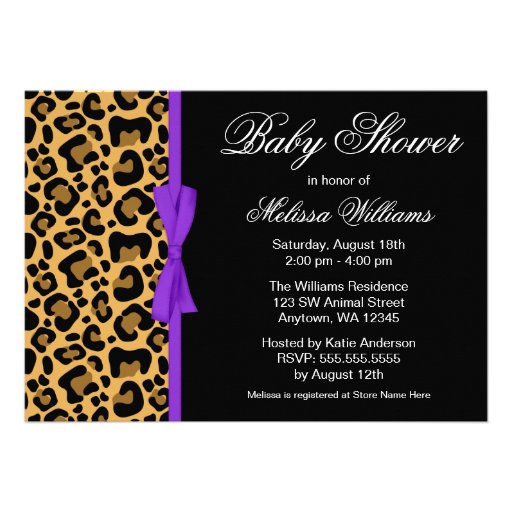 Leopard Pattern Purple Printed Ribbon Baby Shower Custom Announcement