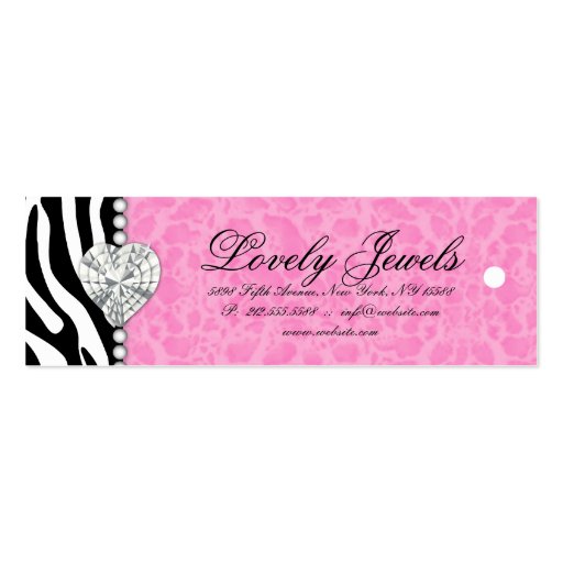 Leopard Pearl Lace Jewels Price Tag Pink Business Cards (front side)