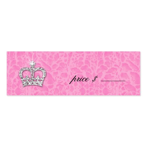 Leopard Pearl Lace Jewels Price Tag Pink Crown Business Card Templates (back side)