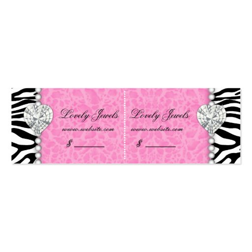 Leopard Pearl Lace Jewels Price Tag Pink Double Business Cards (front side)