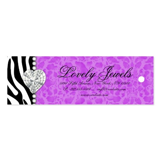 Leopard Pearl Lace Jewels Price Tag Purple Business Cards (front side)