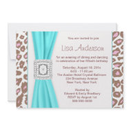 Leopard Pink Brown Teal Womans 50th Birthday Party invitation