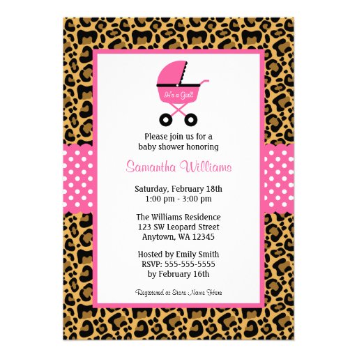 Leopard Pink Carriage Dots Baby Shower Custom Invite