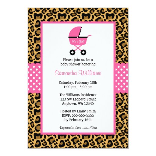 Leopard Pink Carriage Dots Baby Shower Custom Invite