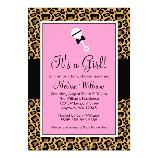 Leopard Pink Rattle Baby Shower Invitations