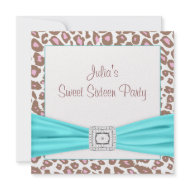 Leopard Posh Pink Teal Diamond Sweet Sixteen invitation