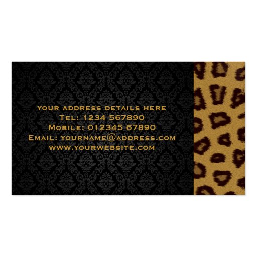 Leopard Print and Damask Business Card (back side)