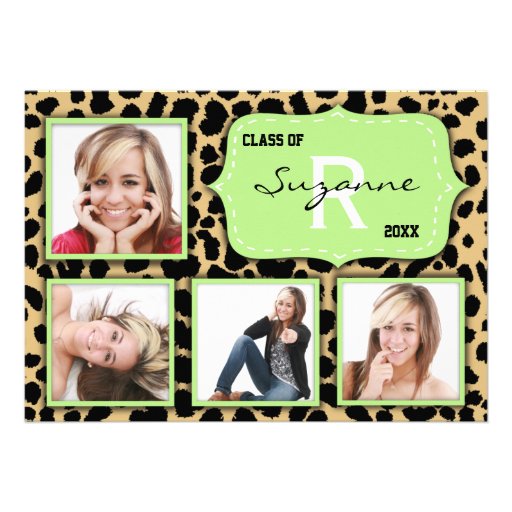 Leopard Print And Mint Accent Party Photo Invite