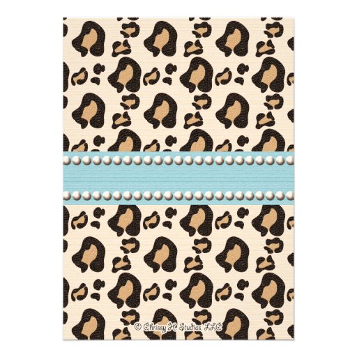 Leopard Print and Pearl Birthday Invitation Blue
