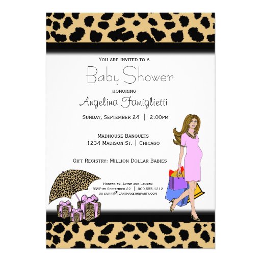Leopard Print And Pink Shopping Mommy Custom Invites
