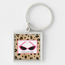 Leopard Print And Retro Pink Sunglasses Key Chain