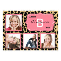 Leopard Print And Salmon Accent Party Photo Invite