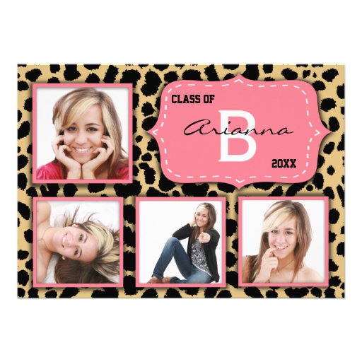Leopard Print And Salmon Accent Party Photo Invite